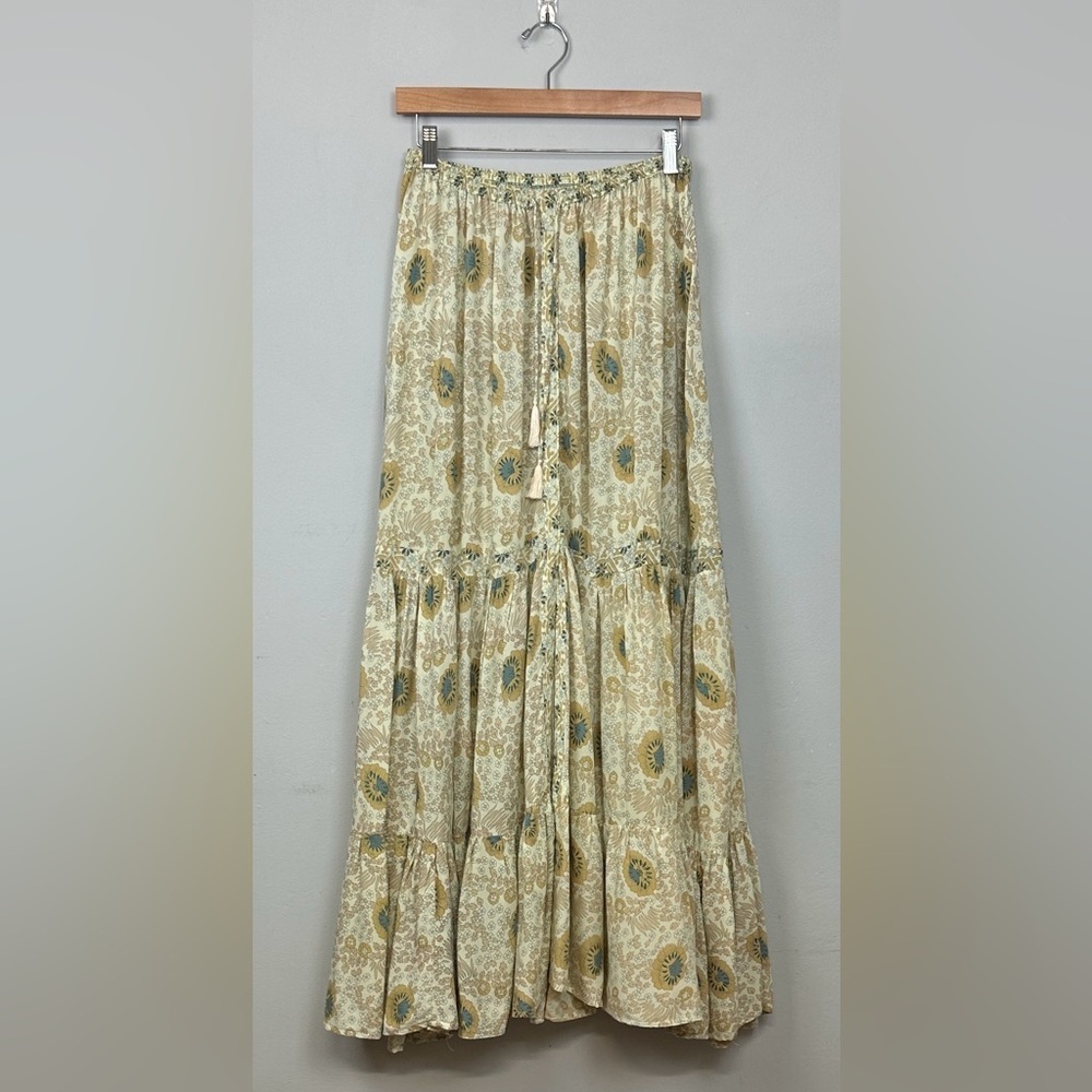 Natalie Martin Floral Maxi Skirt in Cream and Sage